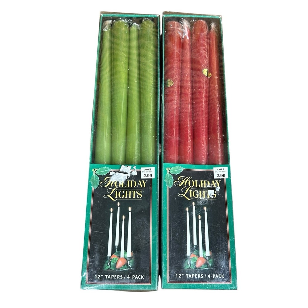 Vtg Holiday Lights 12" Taper Candles 4 Red 4 Green Boston Warehouse Christmas